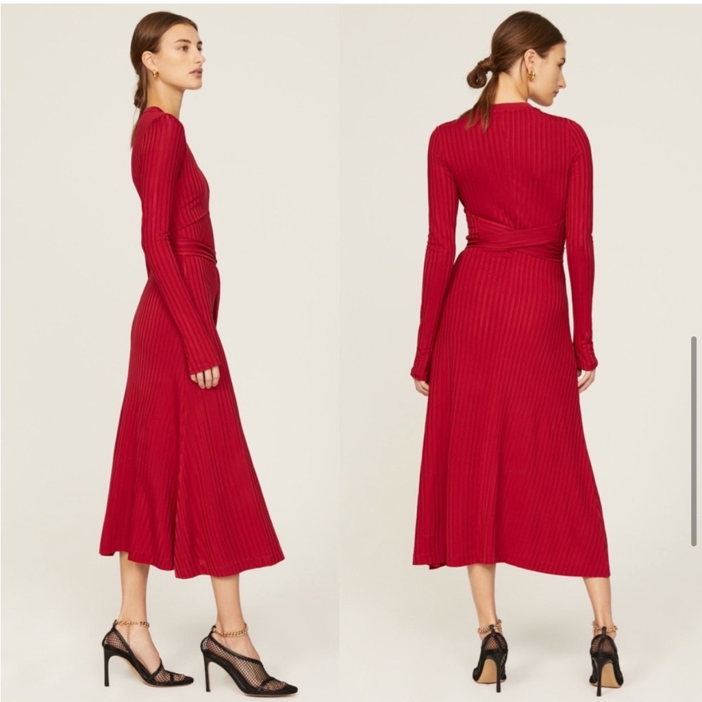 Altuzarra Masika Midi Ribbed Wrap Dress In Burnt Red Long Sleeve Size 38 (Us6) — image 4 of 8